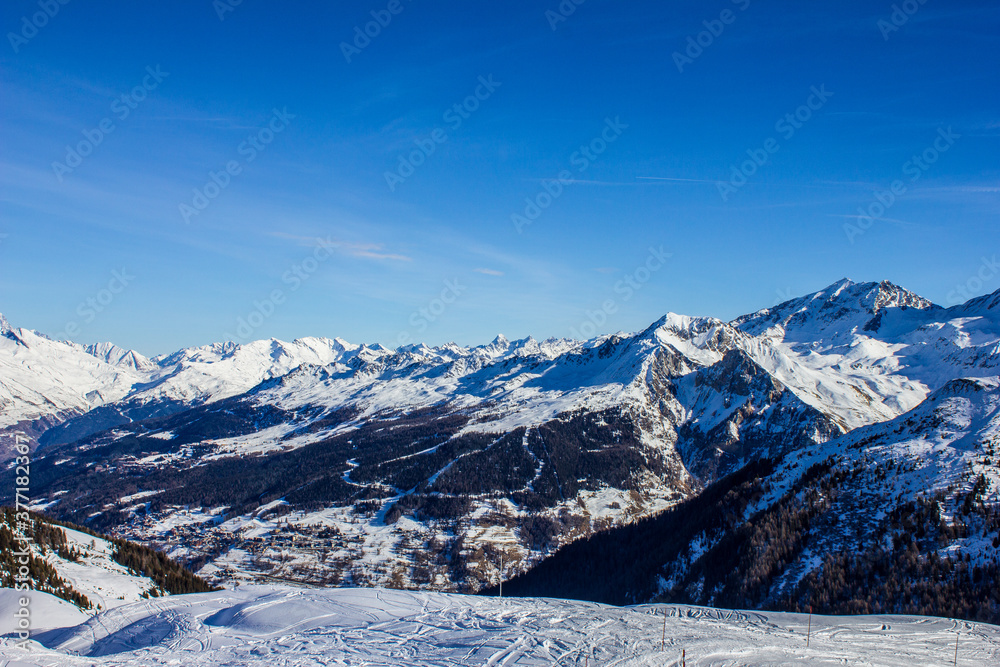 View of a Ski Resort in French Alps close to La Plagne View of a Ski Resort in French Alps close to La Plagne