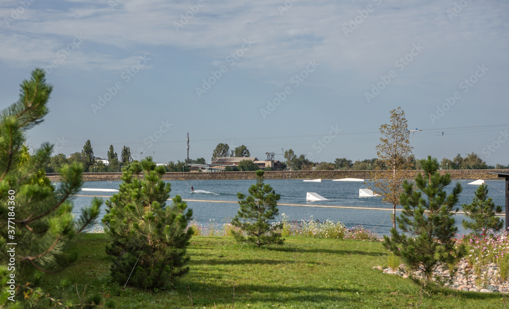 Obraz premium scenic landscape of Wake Park. The concept of recreation and healthy lifestyle.