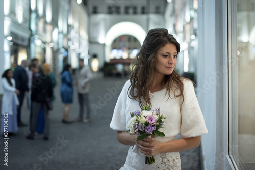 the bride after the wedding on a walk