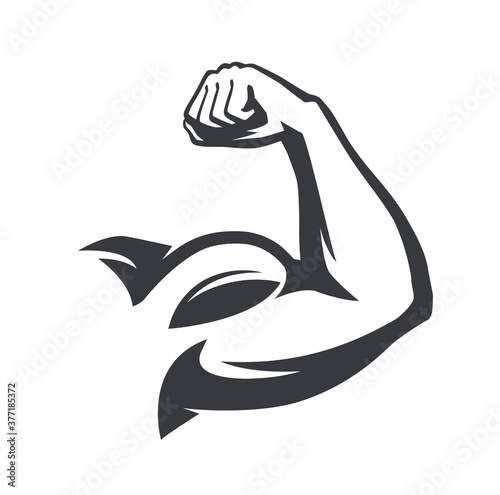 Muscular arm with clenched fist. Gym, power symbol