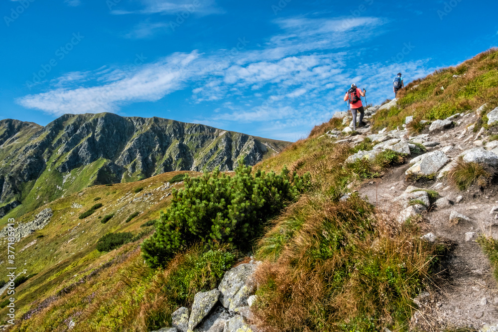 Tourists in Western Tatras, Slovakia, hiking theme