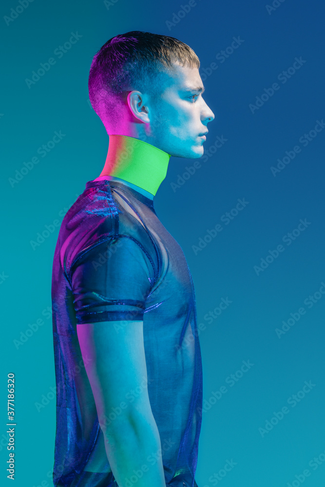 futuristic portrait under the neon and black light futuristic portrait under the neon and black light