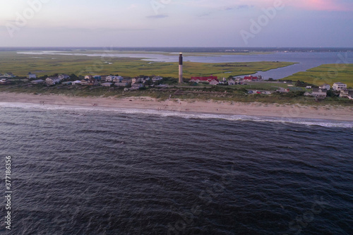 Looking back at the Oak Island Light house at dusk photo