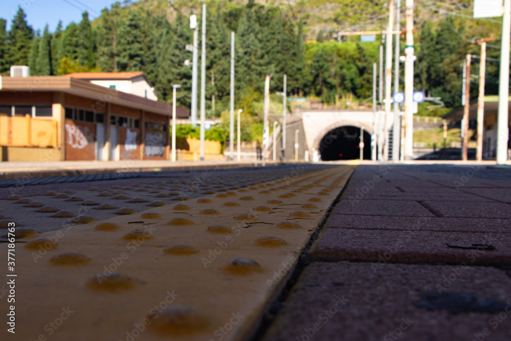Obraz premium rails of the train entering a tunnel
