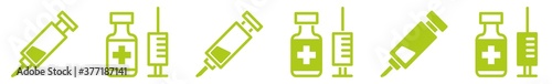 Syringe Injection Icon Green | Syringes Illustration | Needle Bottle Symbol | Medicine Ampoule Logo | Inject Sign | Isolated | Variations