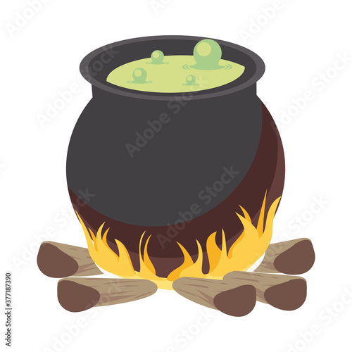 halloween witch cauldron pot in campfire