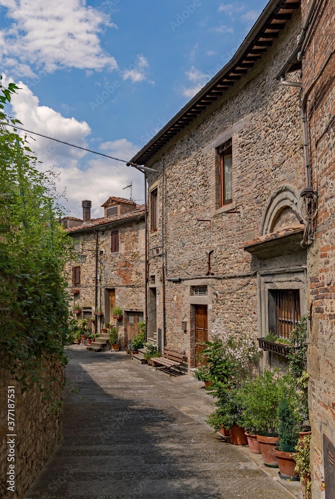 Lonely street at the old town of Anghiari at the Tuscany Region in Italy 