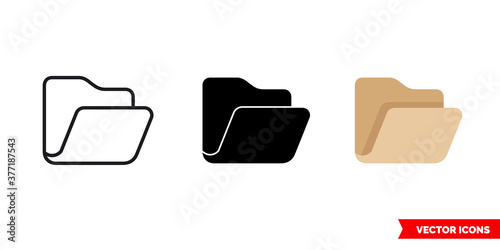 Open folder icon of 3 types color, black and white, outline. Isolated vector sign symbol.