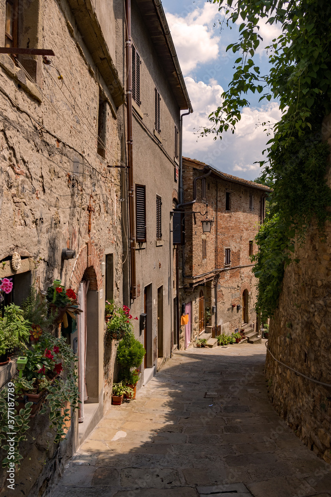 Narrow street at the old town of Anghiari at the Tuscany Region in Italy 