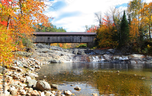 Swiftwater covered bridge Ammonoosuc river in New Hampshire
 photo
