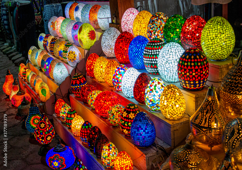 Egyptian mosaic egg shaped lamps.Arabian egg-shaped unique lamps in stock  souvenir shop. Stock Photo | Adobe Stock