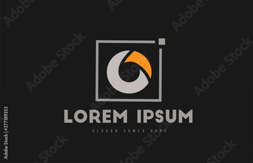O alphabet letter logo icon in orange grey black. Dot square design for company and business identity