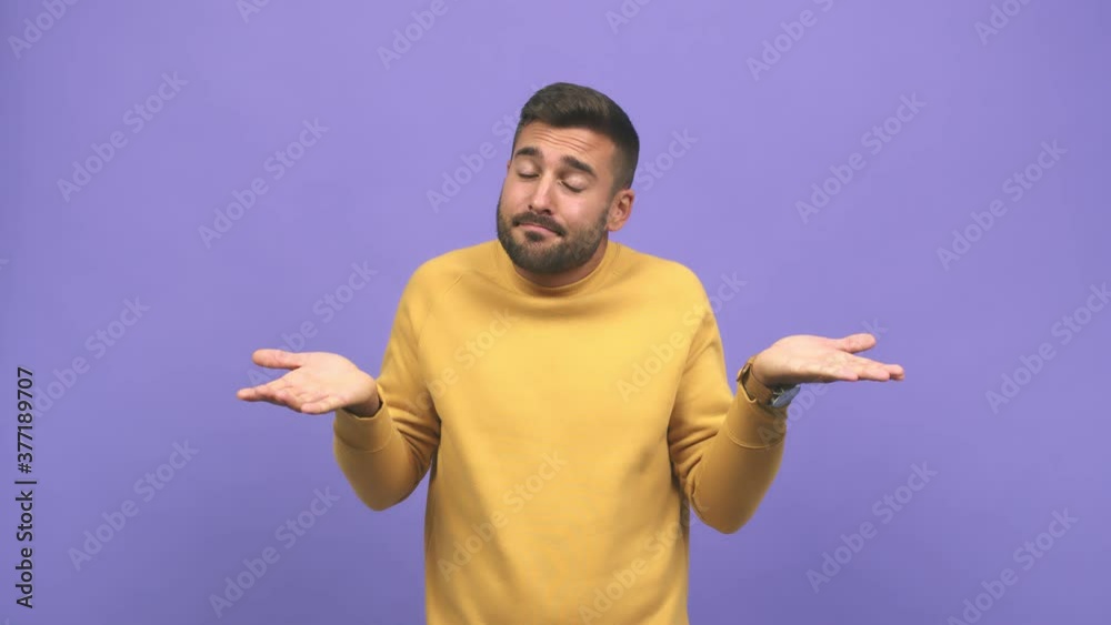 Young caucasian handsome man confused and doubtful, decide between two options, concept of indecision Young caucasian handsome man confused and doubtful, decide between two options, concept of indecision
