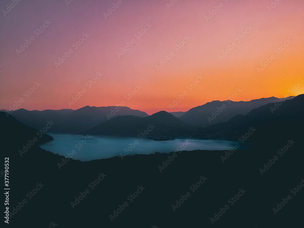 amazing sunset on iseo lake