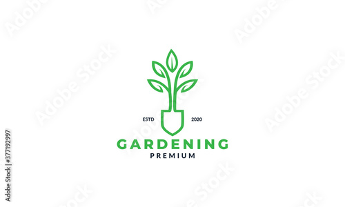 shovel and plant gardening logo vector icon illustration