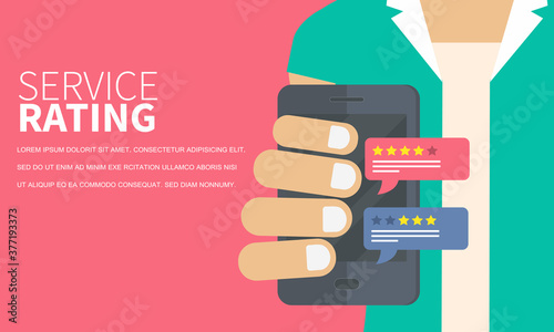 Service rating banner. Concept of feedback, testimonials messages and notifications. Rating on customer service illustration. Flat vector
