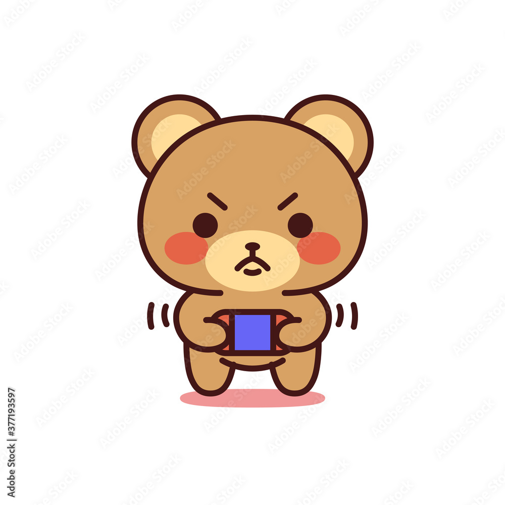 Isolated angry bear kawaii playing video games - Vector Isolated angry bear kawaii playing video games - Vector