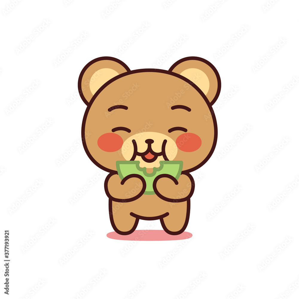 Isolated bear kawaii eating. Emoji of a bear - Vector Isolated bear kawaii eating. Emoji of a bear - Vector