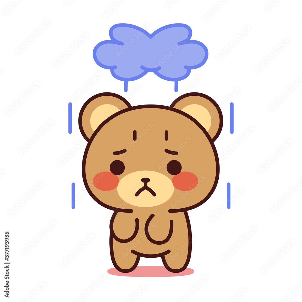 Isolated depressed bear kawaii. Emoji of a bear - Vector Isolated depressed bear kawaii. Emoji of a bear - Vector