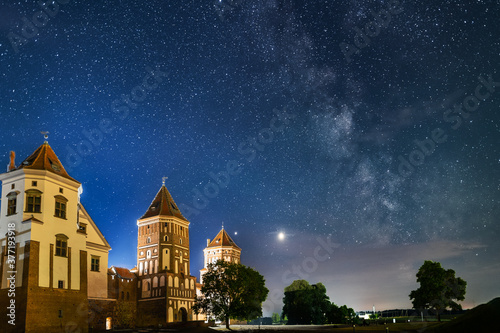 Milky Way in the sky of Mir castle Belarus photo