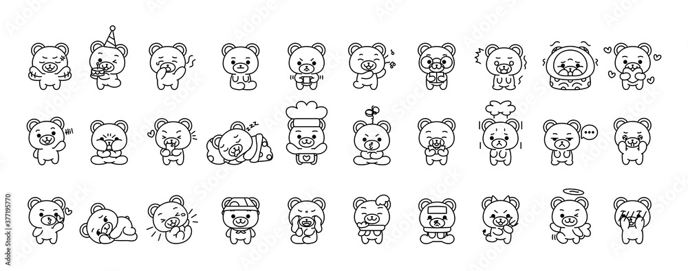 Set of bears kawaii emojis - VEctor illustration