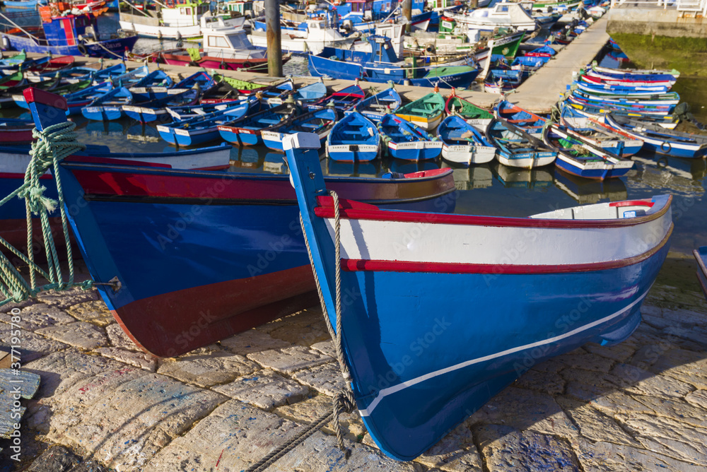 colorfull boats on a quay in Setubal