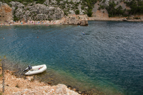 Karlobag beach at Adfriatic coast Croatia, boat at the beach photo