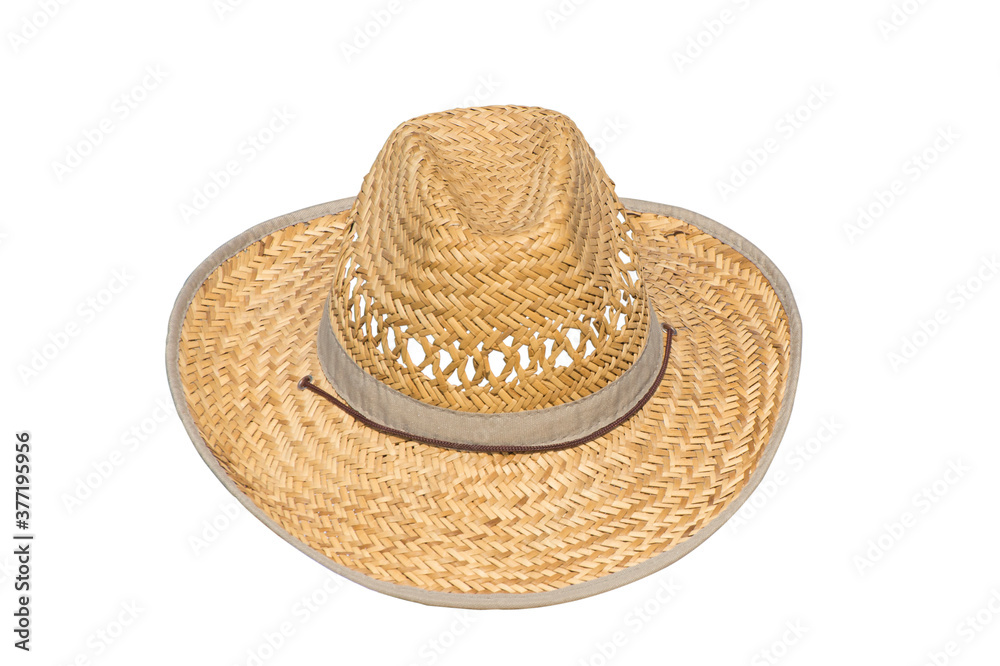 Male straw hat isolated on white background. Hats for relaxation and outdoor walks. Male straw hat isolated on white background. Hats for relaxation and outdoor walks.