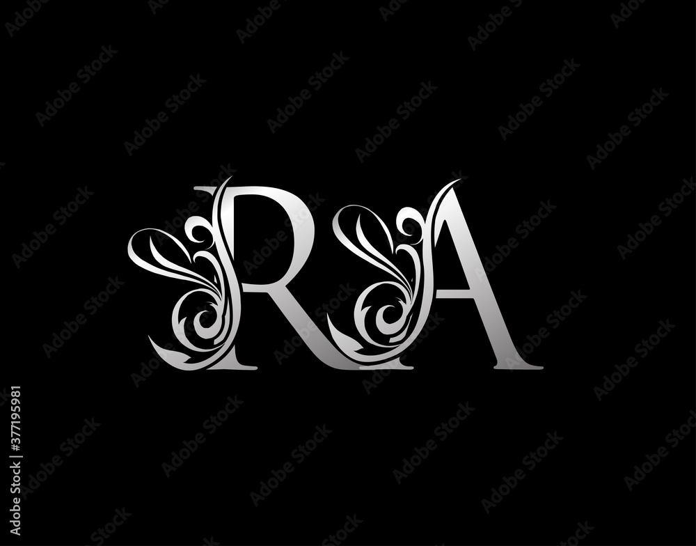 Silver R, A and RA Luxury Letter Logo Icon. Graceful royal style. Luxury alphabet arts logo. Silver R, A and RA Luxury Letter Logo Icon. Graceful royal style. Luxury alphabet arts logo.