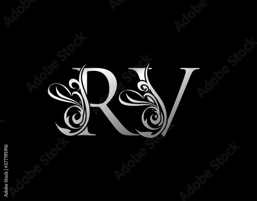 Silver R, V and RV Luxury Letter Logo Icon. Graceful royal style. Luxury alphabet arts logo.