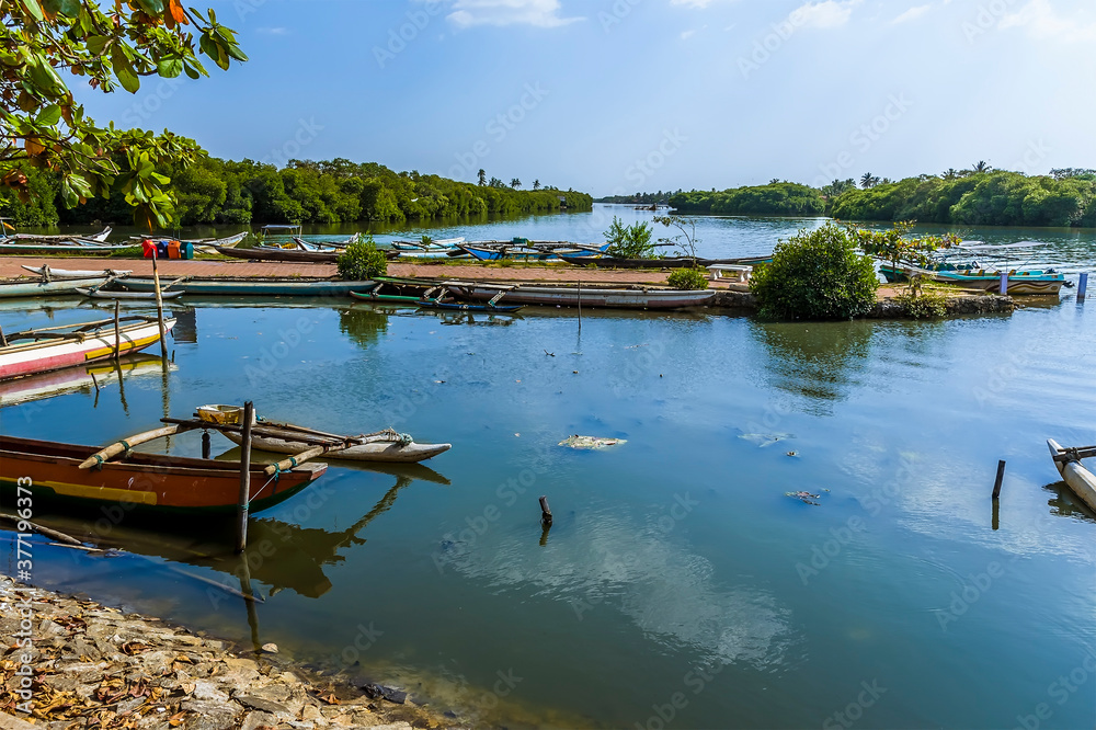 A view across a jetty in the lagoon in Negombo, Sri Lanka
