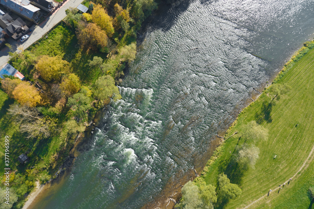 Dunajec river in Malopolska near Kroscienko aerial view