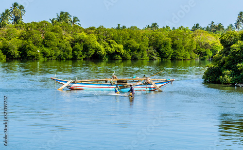 Canvastavla Fishermen check their nets in the lagoon in Negombo, Sri Lanka