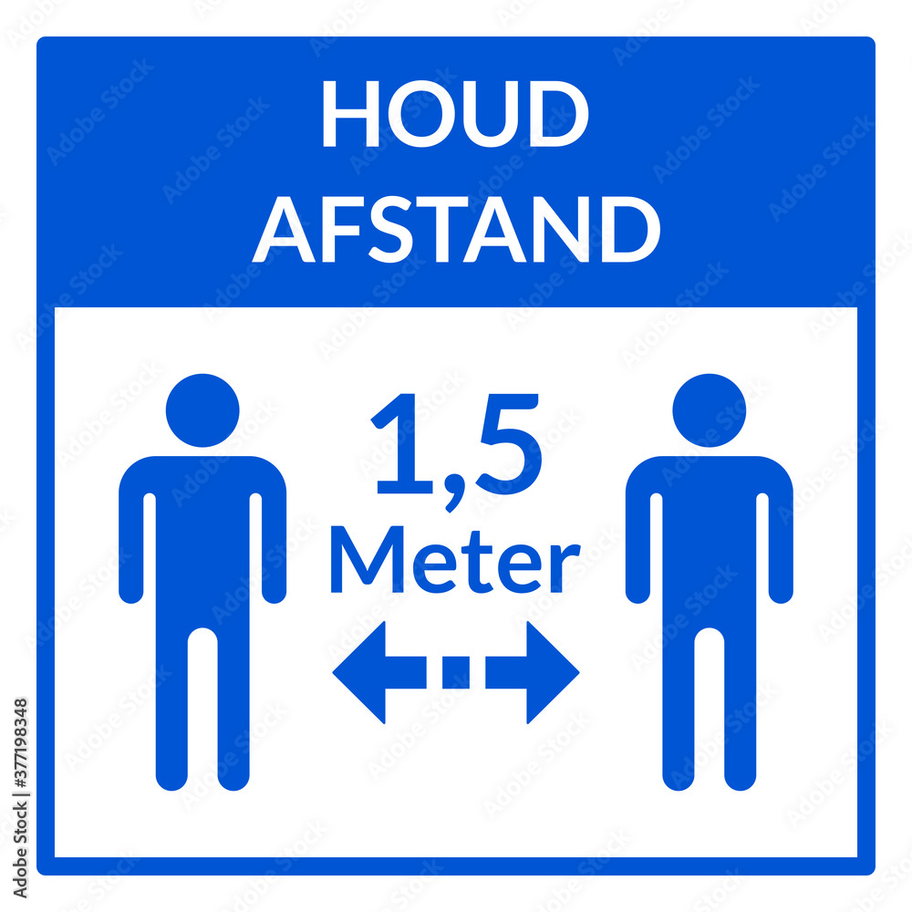 Houd Afstand 1,5 Meter ("Keep Your Distance 1,5 Meters" in Dutch) Square Social Distance Instruction Vector Image. Stock | Adobe Stock