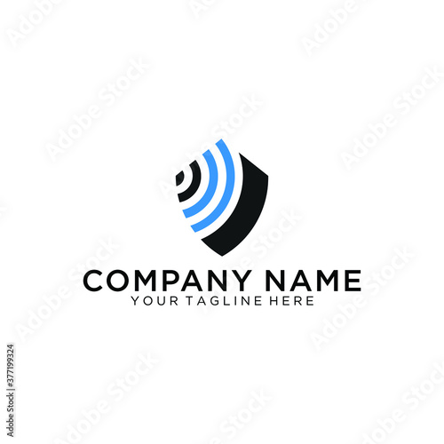 Vector of shield and wifi logo combination. Security and signal symbol or icon. Unique protect and radio, internet logotype design template.