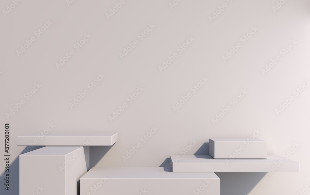Rectangular 3D podiums at different heights for displaying goods in gray, 3d render Rectangular 3D podiums at different heights for displaying goods in gray, 3d render