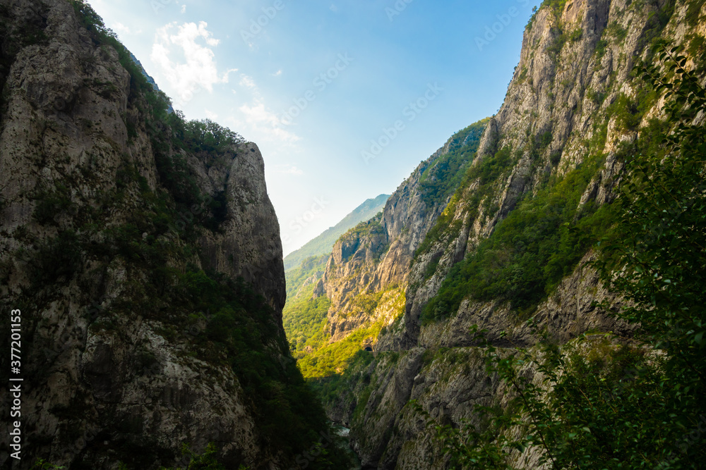 Fantastic deep canyon with a river in montenegro, mountain landscape sunrise, travel and tourism in Europe