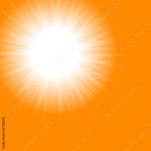 Orange Sun. Bright sunset sky orange background. Jpeg illustrations. Beautiful sunny banner with sunburst sunbeams
