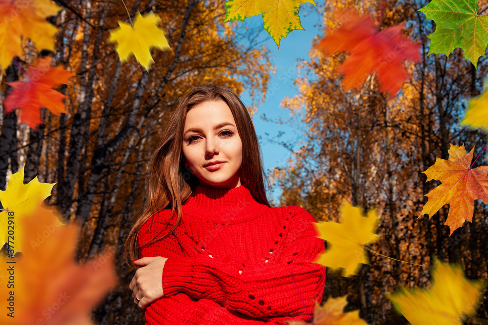 Young woman posing on the autumn park background. Young woman posing on the autumn park background.