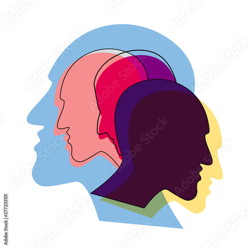 People prophile heads. Schizophrenia concept, symbol of depresion, dementia. Vector ilustration. photo