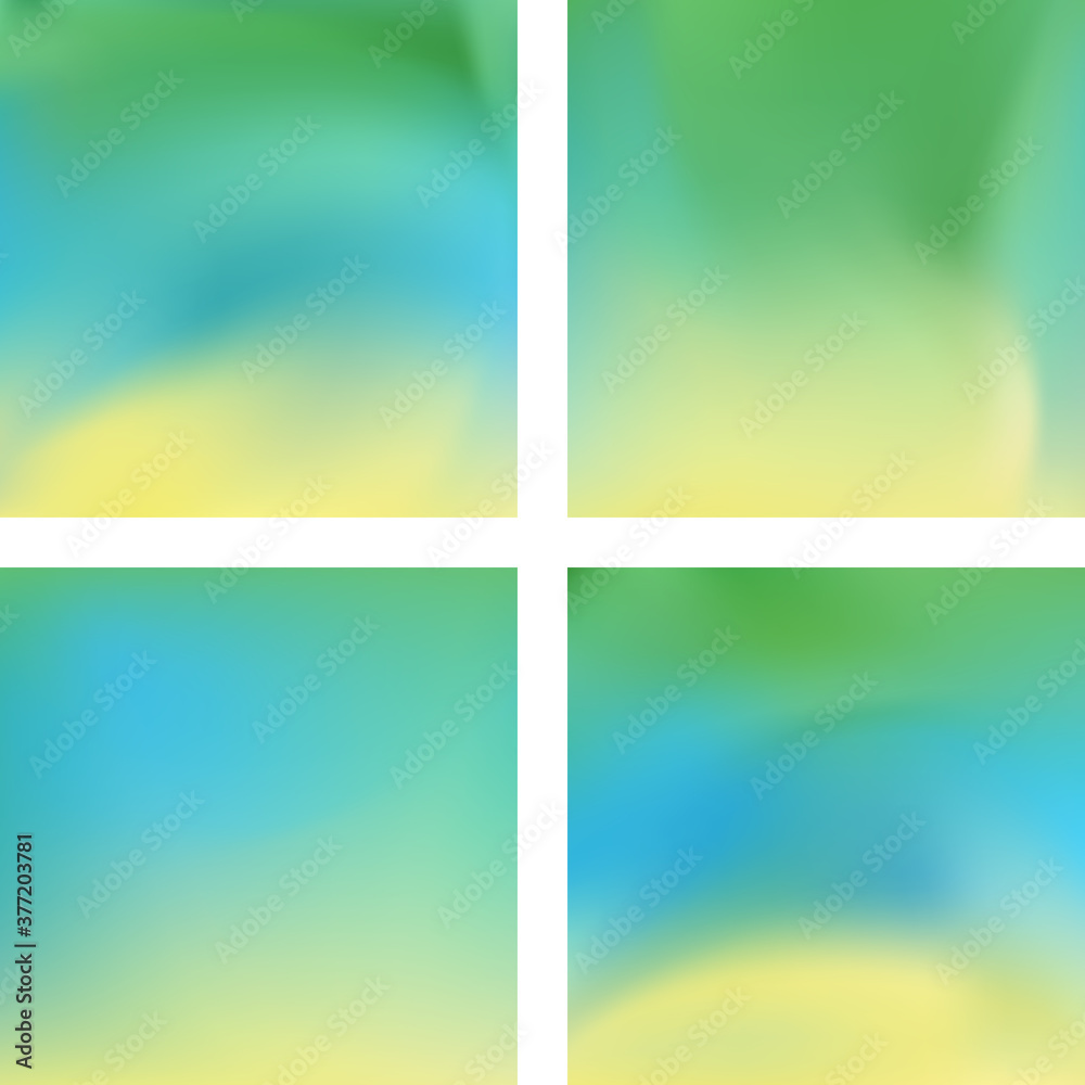 Naklejka premium Set with abstract blurred backgrounds. Vector illustration. Modern geometrical backdrop. Abstract template. Yellow, green, blue colors.