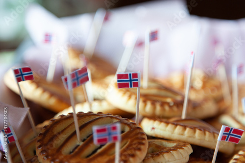 Cookies with norwigean flags on 17 May. photo