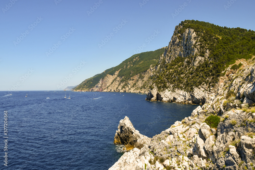 Scenic view of the imposing cliff overlooking the sea, Porto Venere, La Spezia, Liguria, Italy