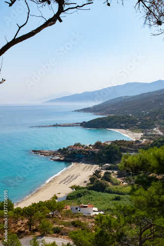 Vertical image of the sand beaches in Ikaria Island