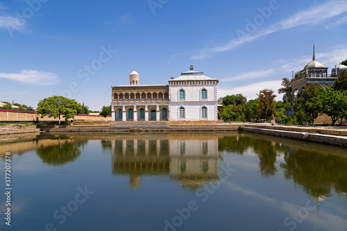 Reflection in the pond of the ancient summer home of Emir, near Bukhara, Uzbekistan photo