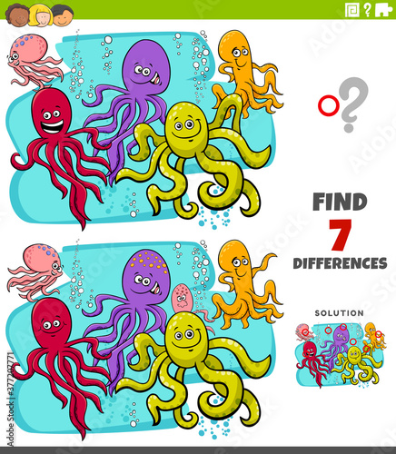 differences educational game with octopus characters