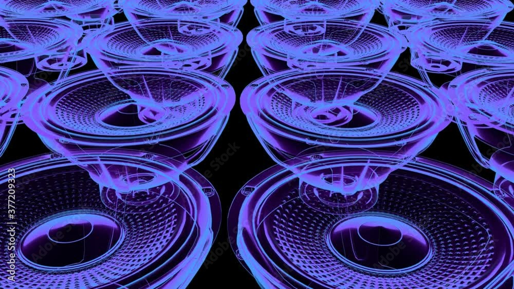 seamless vj musical motion loop - neon speakers. 3D render