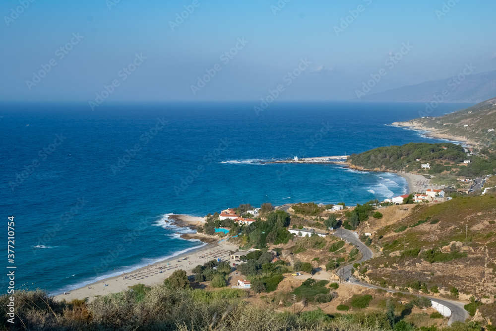 Ikaria coastlinewith sand beaches in the Mediterranean Sea of Greece