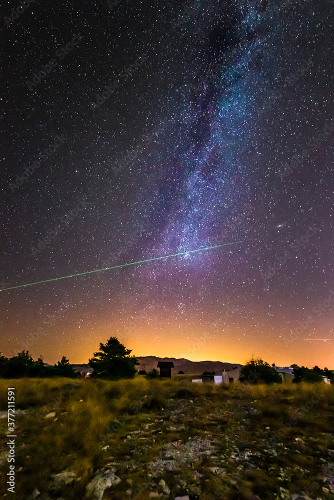 Milky way with observatory laser