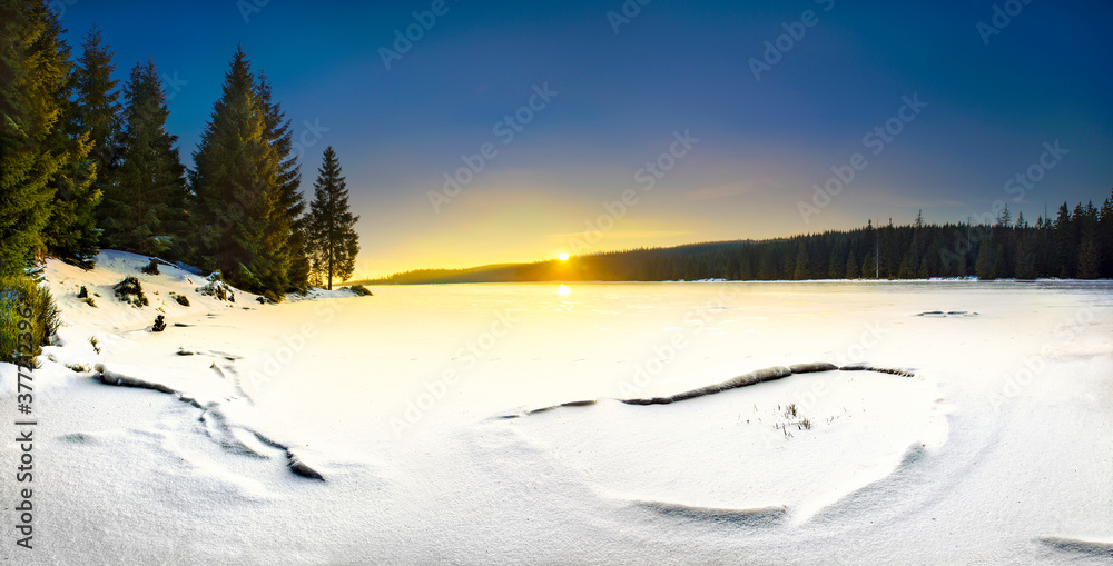 very nice winter landscape at sunrise and sunset